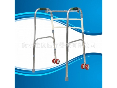 厂家批发不锈钢助行器老人叠扭动带轮带坐助行器双轮轮座助步器图2