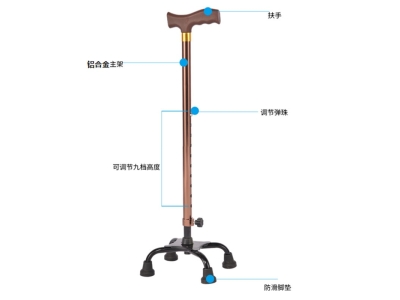 手拐,老人拐杖四角八档可调节,伸缩拐杖,铝合金四脚拐杖图3