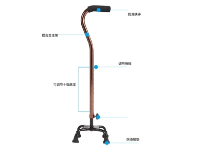 手拐,老人拐杖四角八档可调节,伸缩拐杖,铝合金四脚拐杖图1
