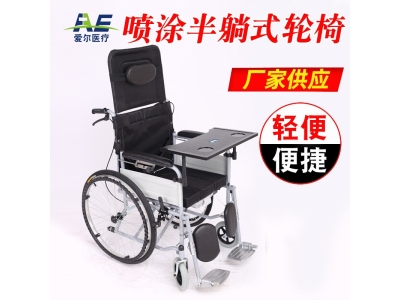 轮椅轻便折叠带坐便餐桌老年人喷涂半躺黑残疾人手推车轮椅图2