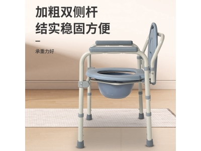 多功能坐便椅灰色可升降带扶手老人如厕椅冲凉沐浴移动大便椅图2