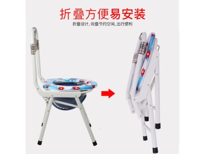 白色帆布坐便椅 折叠坐便器 老人残疾人用移动马桶椅图4