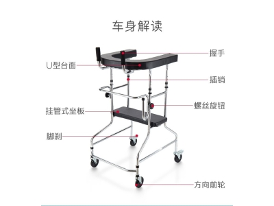 康复助行器老人折叠助行器带座板老人四脚带轮拐杖中风康复学步车图2